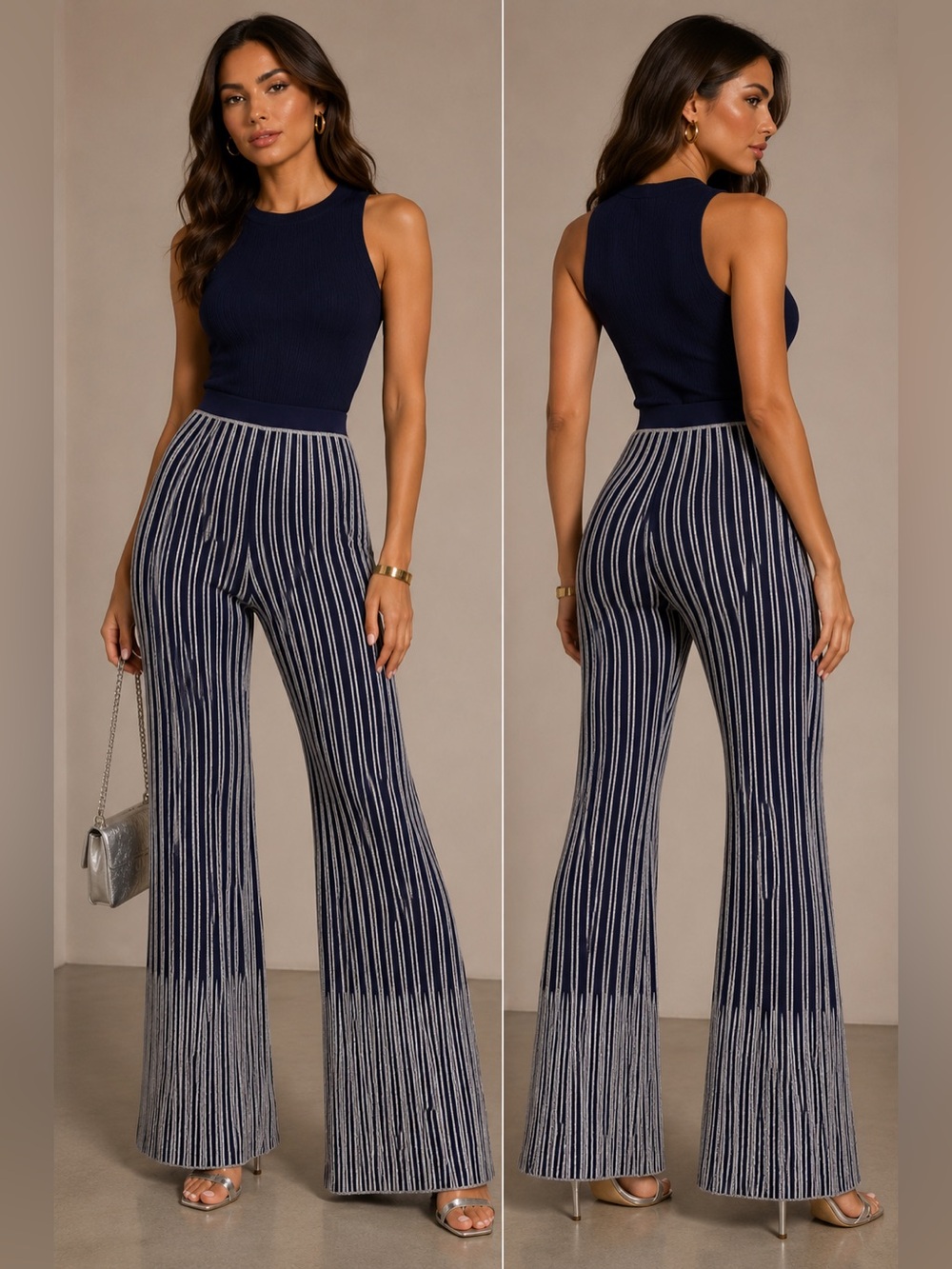Missoni Wire Trousers in Blue & Silver Stripes, Size 40, Brand New Without Tags